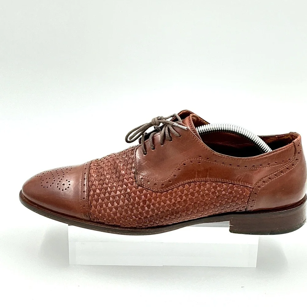 Johnston & Murphy Mens Size 9.5 Brown Woven Leather Cap Toe Oxford Brogue Shoes